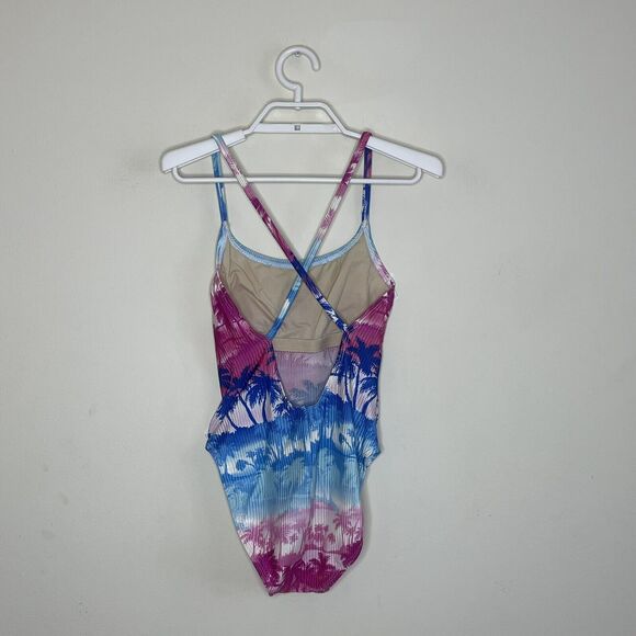 Vtg CATALINA Womens 80s 90s Pink Purple Palm Tree High‎ Cut One Piece Swimsuit S - Picture 5 of 6